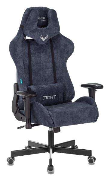Кресло игровое Zombie VIKING KNIGHT Fabric синий Light-27 с подголов. крестов. металл (Синий)