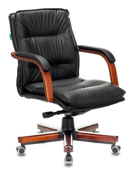 Кресло руководителя T-9927WALNUT-LOW черный кожа низк.спин. крестов. металл/дерево