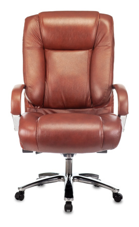 Кресло руководителя T-9925SL светло-коричневый Leather EiCHel кожа крестов. металл хром (Светло-коричневый)