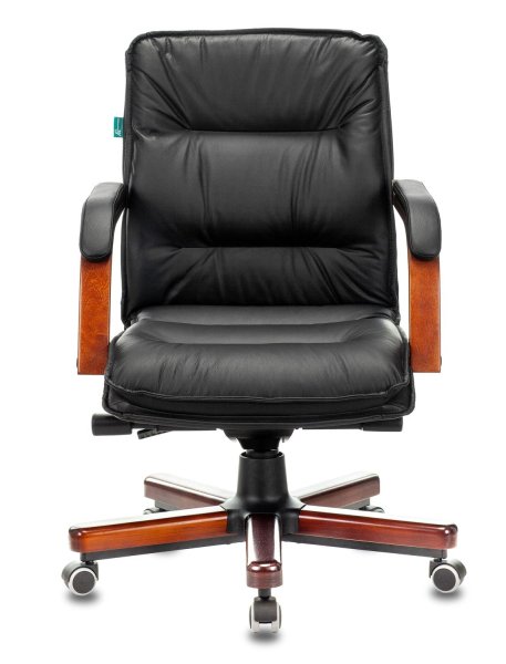 Кресло руководителя T-9927WALNUT-LOW черный кожа низк.спин. крестов. металл/дерево