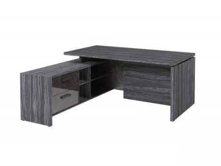 Стол руководителя с опорной тумбой Festus FB-117L.GG 1800x1700x750 (Древесина Графит/Камень Пьетра Гриджиа черный)